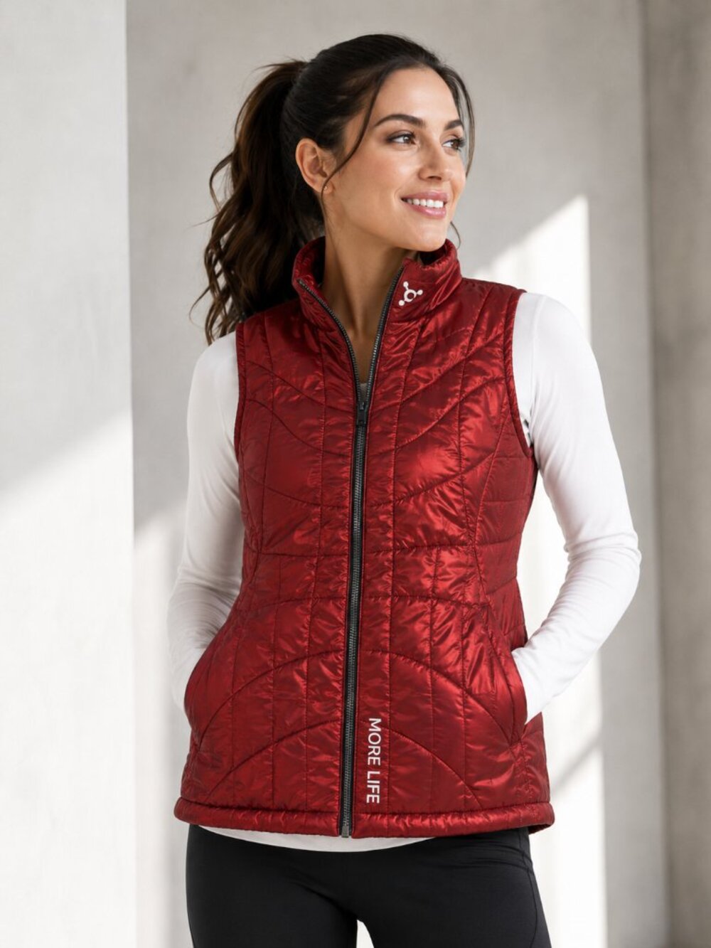 Orangetheory Quilted Red Packable Vest Full Zip Metallic Mist Medium
